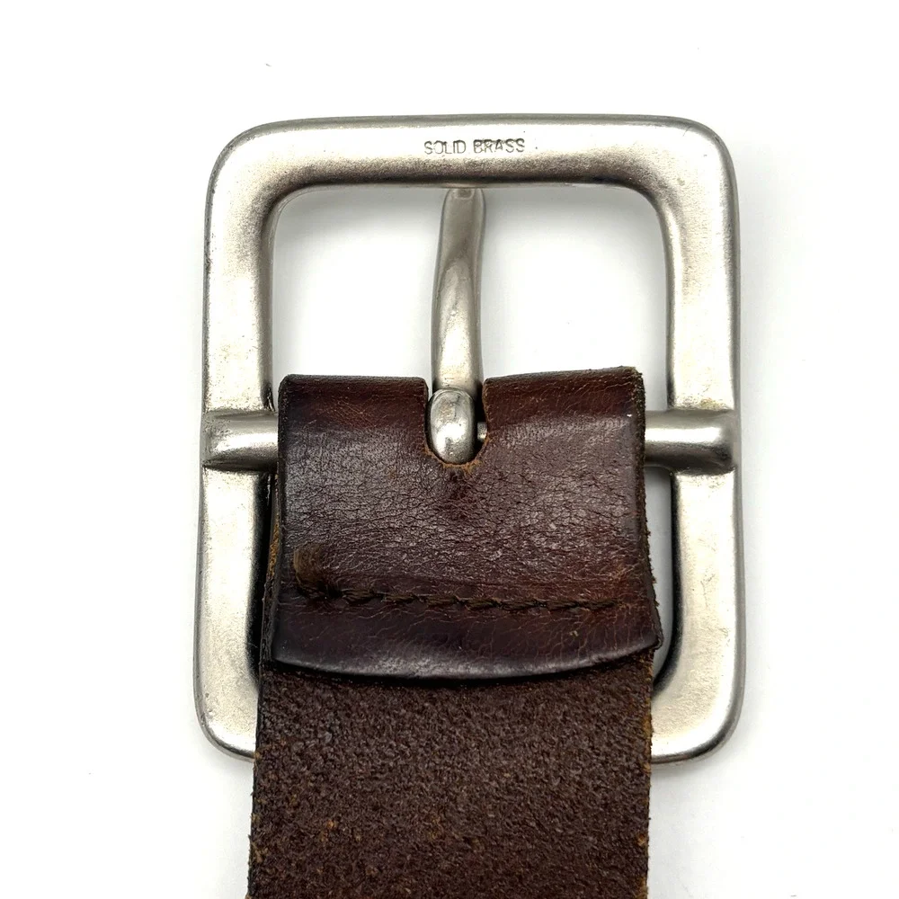 Vintage 90s GAP Brown Genuine Cow Leather Brass Buckle Belt 40 Made in USA